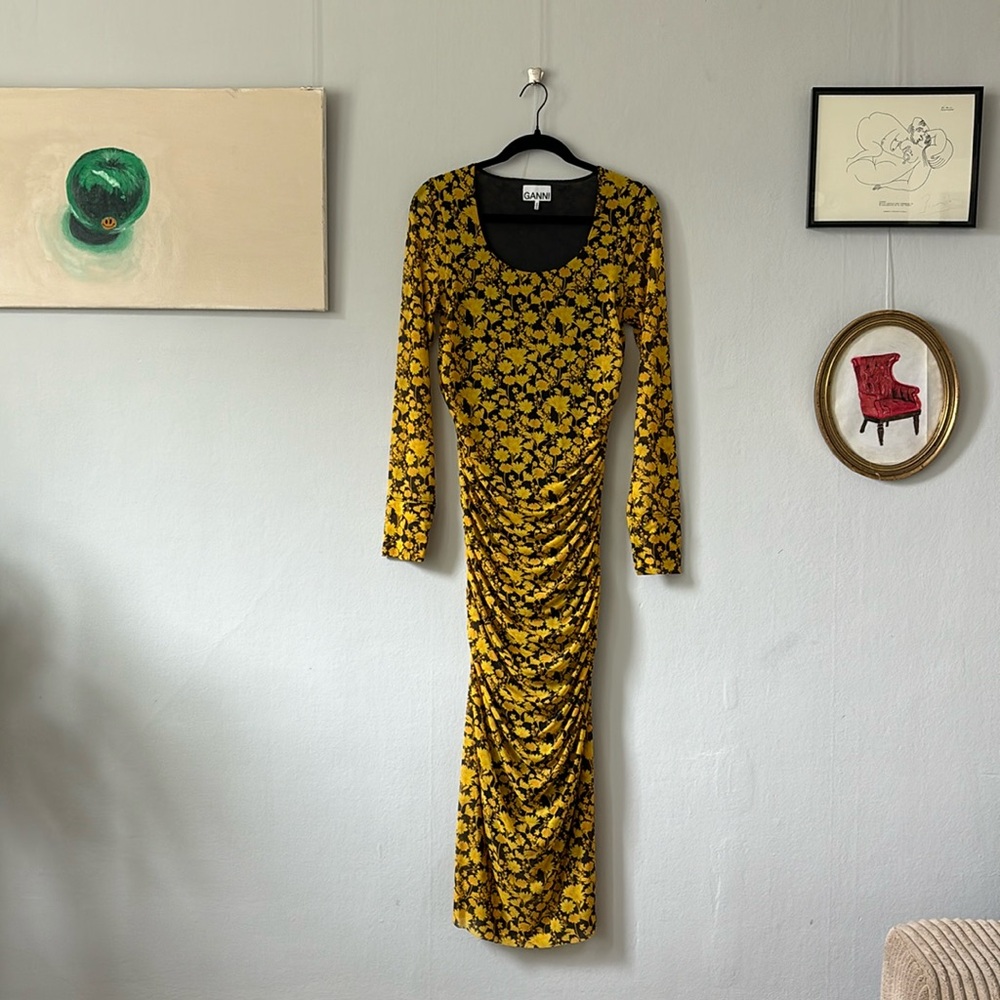 ganni recycled mesh floral dress